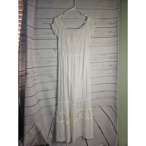 Blue Rain Francescas White Lace Maxi Short Sleeve Dress Size M